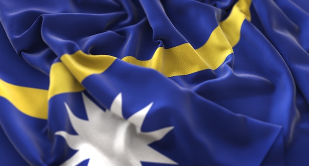 Free photo nauru flag ruffled beautifully waving macro close-up shot