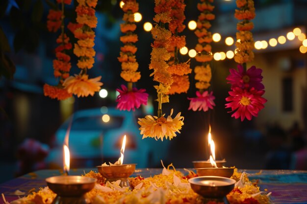 Free Photo navratri highly detailed candle decoration