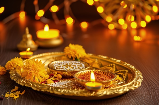 Free Photo navratri highly detailed candle decoration