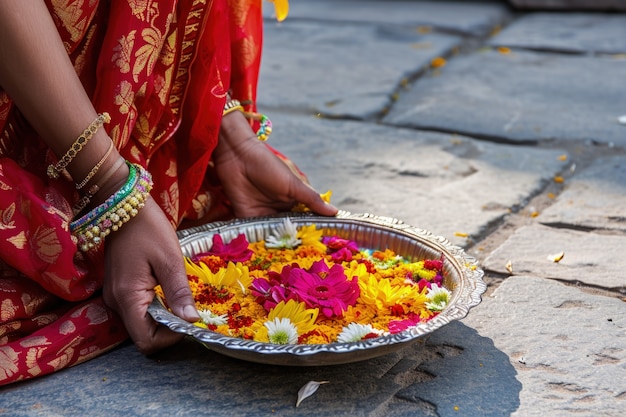 Free Photo navratri highly detailed floral decoration