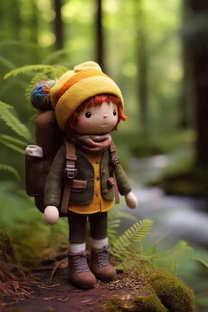 Needle felted character in nature