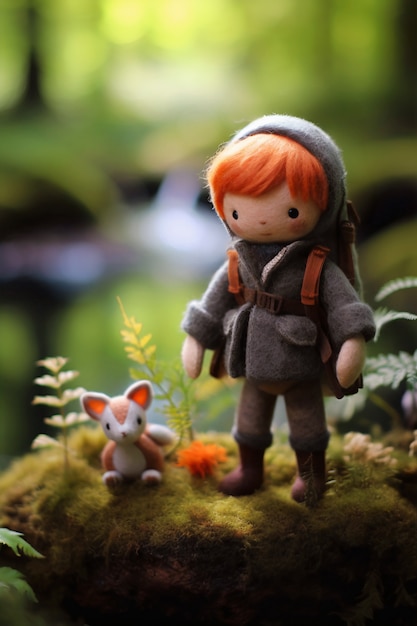 Free photo needle felted character in nature