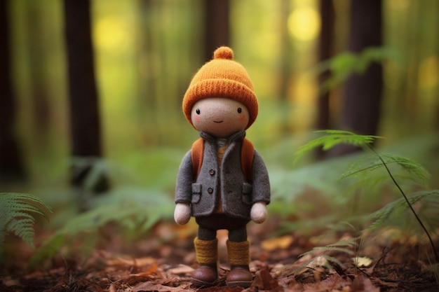 Needle felted character in nature