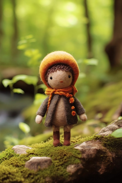 Needle felted character in nature