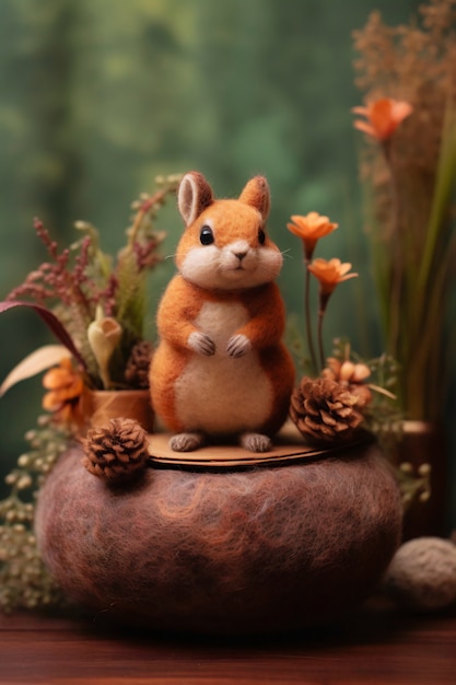 Free photo needle felted character in nature