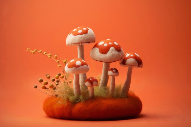 Free Photo needle felted mushrooms arrangement