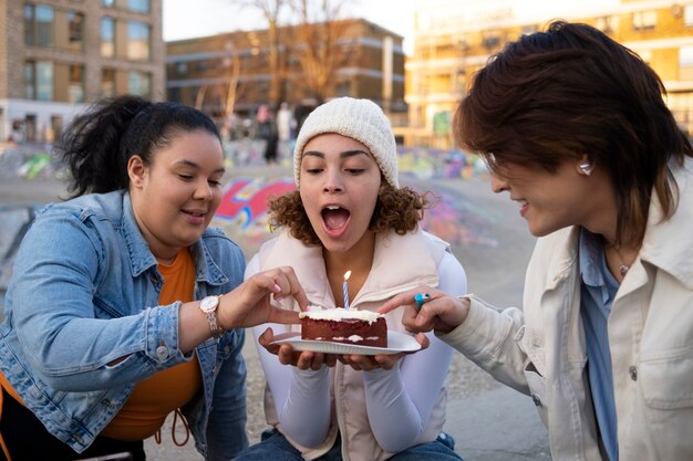 Neighborhood life enjoyed by group of friends