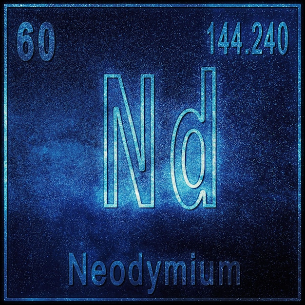 Free photo neodymium chemical element, sign with atomic number and atomic weight, periodic table element