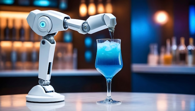 Free Photo neofuturistic style cocktail drink with robot arm