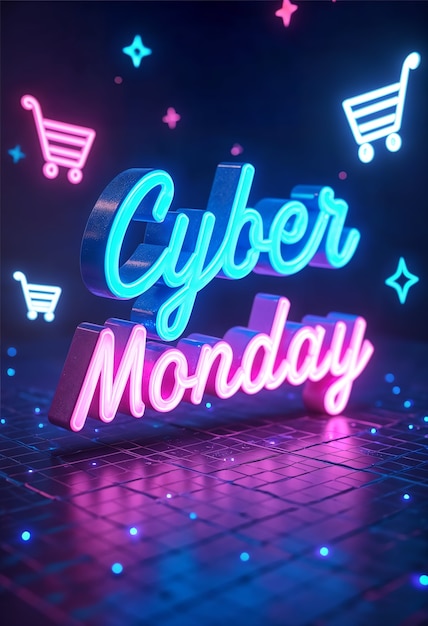 Free photo neon  3d cybermonday celebration template