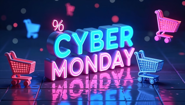 Free photo neon  3d cybermonday celebration template