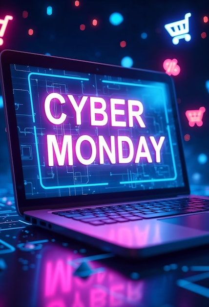 Free Photo neon  3d cybermonday celebration template