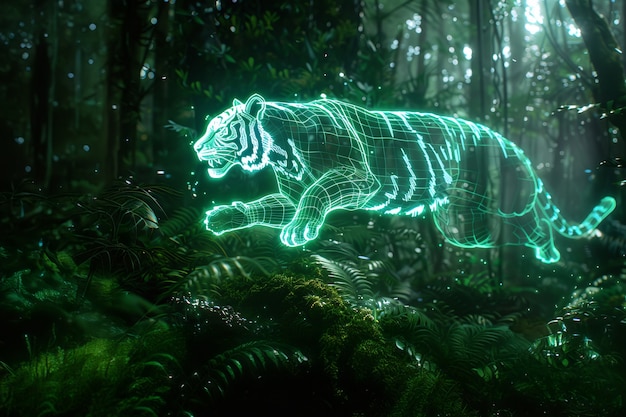 Free Photo neon hologram of tiger