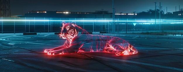 Free Photo neon hologram of tiger