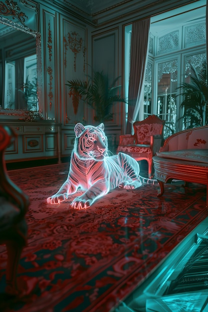 Free photo neon hologram of tiger