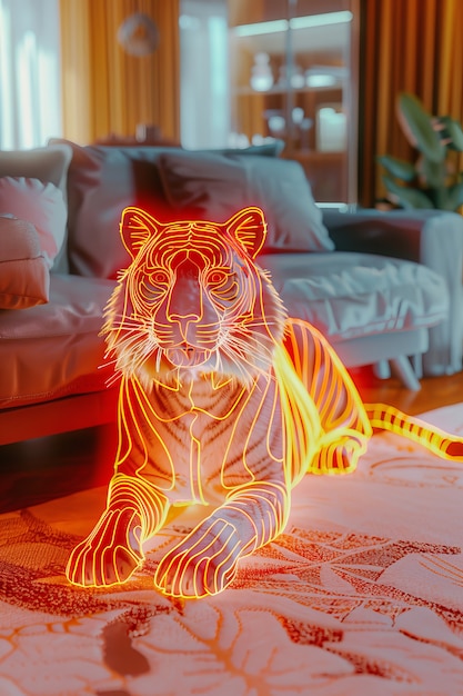 Neon hologram of tiger