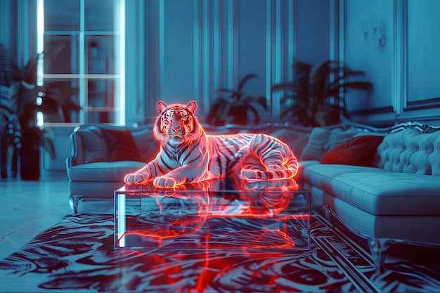 Free Photo neon hologram of tiger