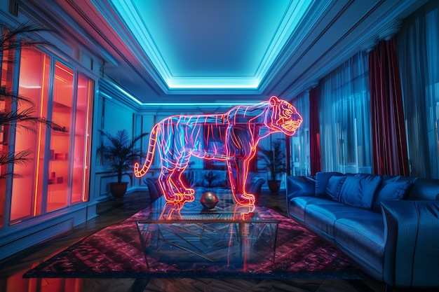 Free Photo neon hologram of tiger