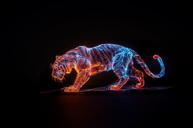 Free photo neon hologram of tiger