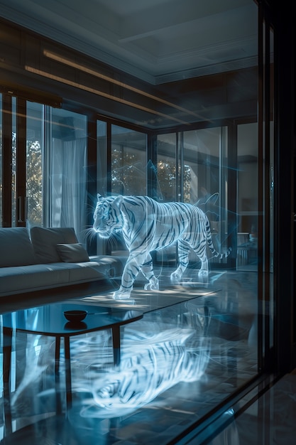 Free photo neon hologram of tiger