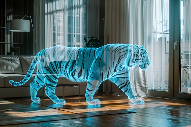 Free photo neon hologram of tiger