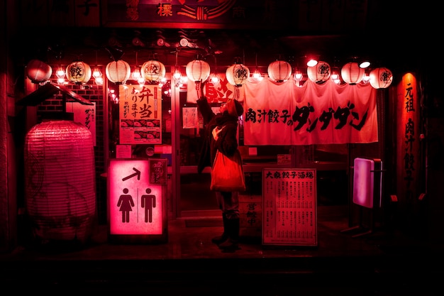 Free Photo neon light bathroom sign at night