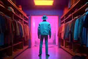 Free photo neon light clothing room background