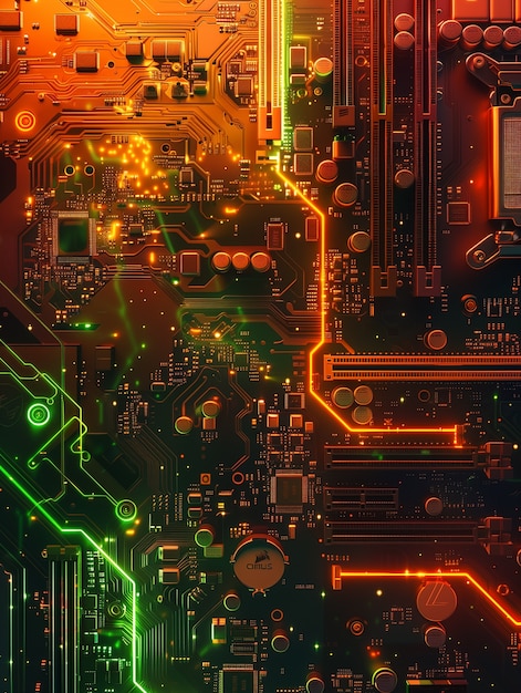 Free photo neon motherboard background