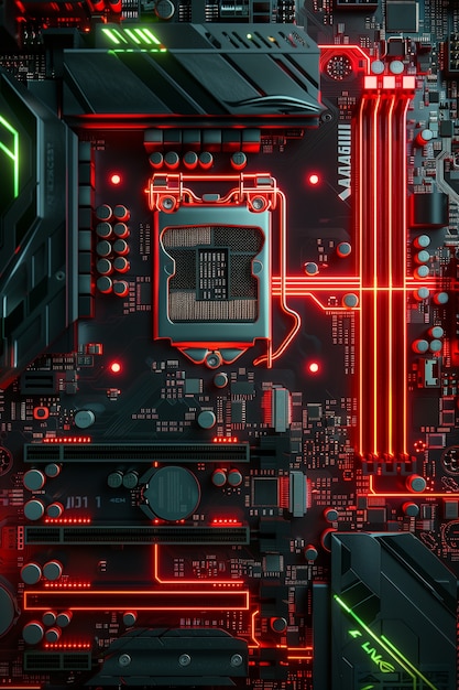 Free photo neon motherboard background