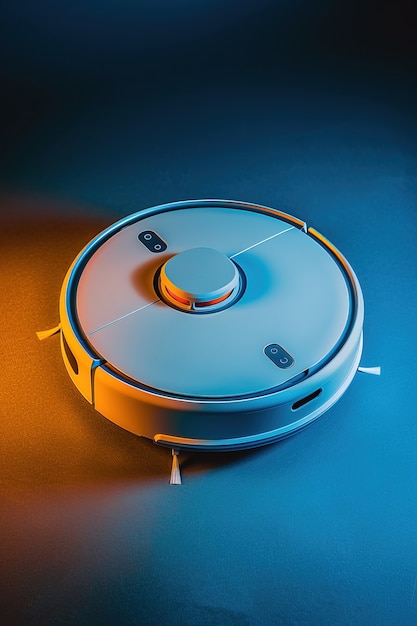 Free photo neon robot vacuum cleaner