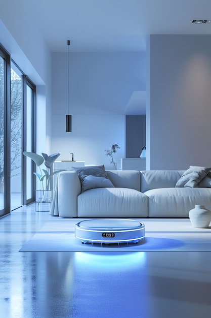 Free photo neon robot vacuum cleaner