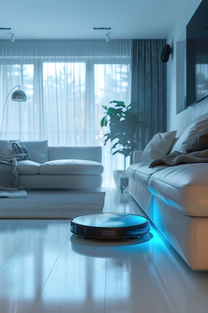 Free photo neon robot vacuum cleaner