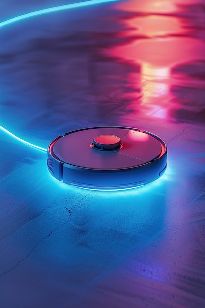 Free Photo neon robot vacuum cleaner