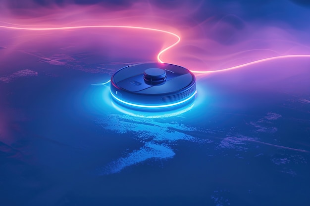 Free photo neon robot vacuum cleaner