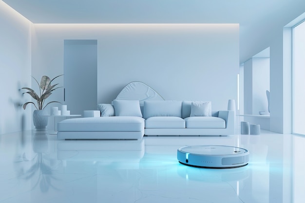 Free photo neon robot vacuum cleaner