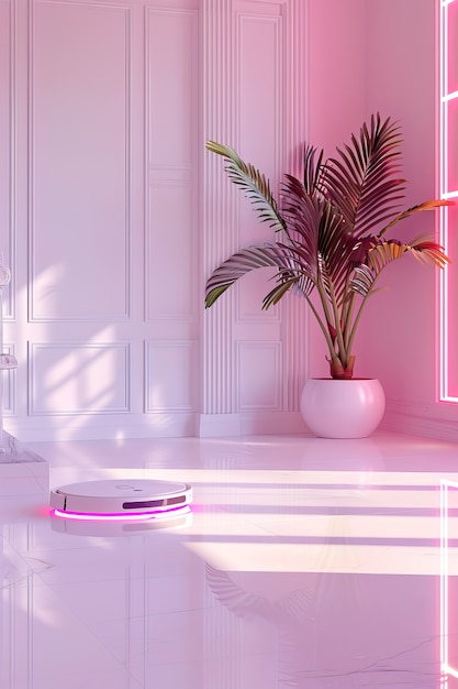 Free Photo neon robot vacuum cleaner