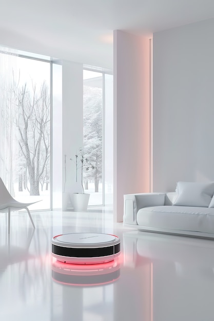 Free photo neon robot vacuum cleaner