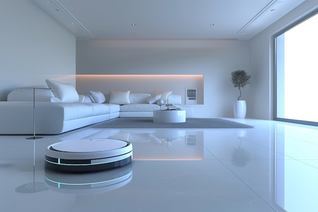 Free photo neon robot vacuum cleaner