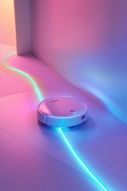 Free photo neon robot vacuum cleaner