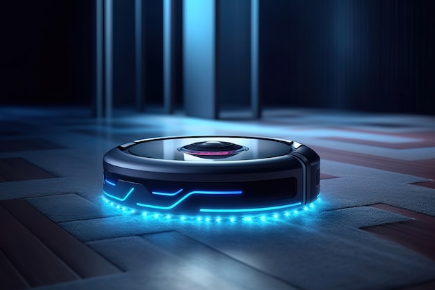 Free photo neon robot vacuum cleaner