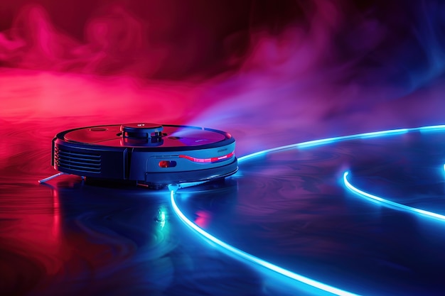 Free Photo neon robot vacuum cleaner