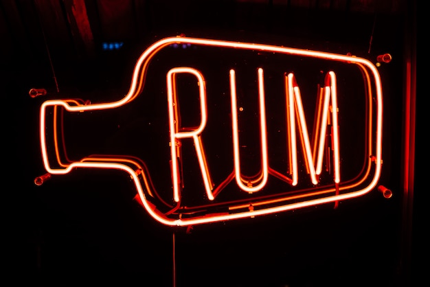 Free Photo neon sign in bar with text rum