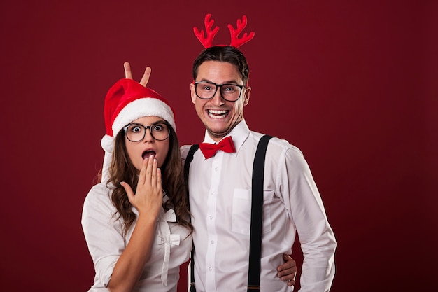 Free Photo nerd couple have fun in christmas time