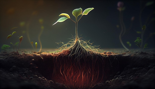 New life sprouts from green seedling in nature generative AI