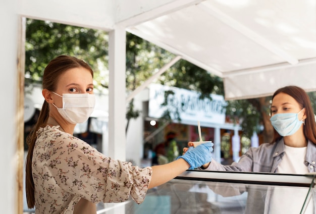 New normal at the coffee shop with face mask