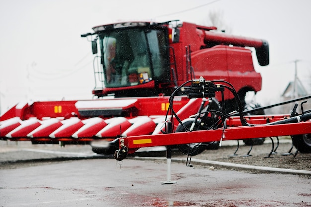 Free photo new red agricultural seeder close up view background combine