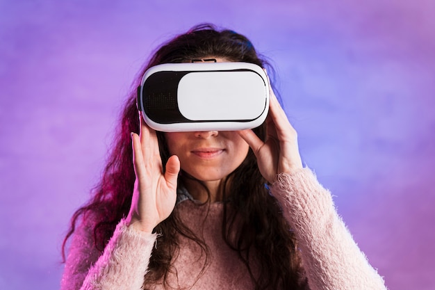 New tech virtual reality headset and woman