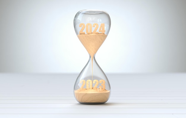 Free photo new year 2024 the time of 2023 is running out in the hourglass