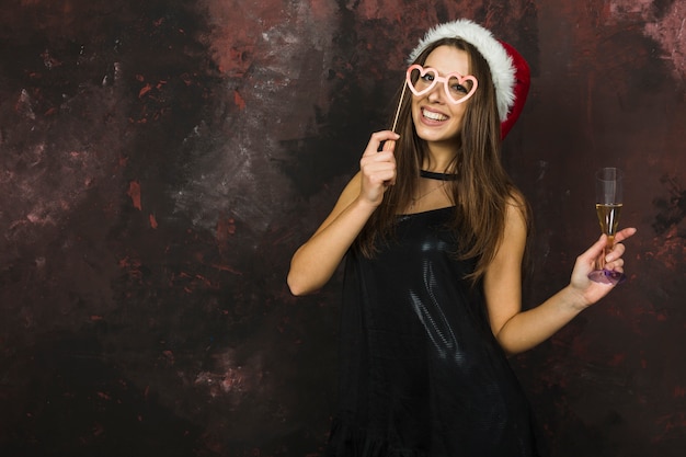 New year celebration concept with girl wearing glasses