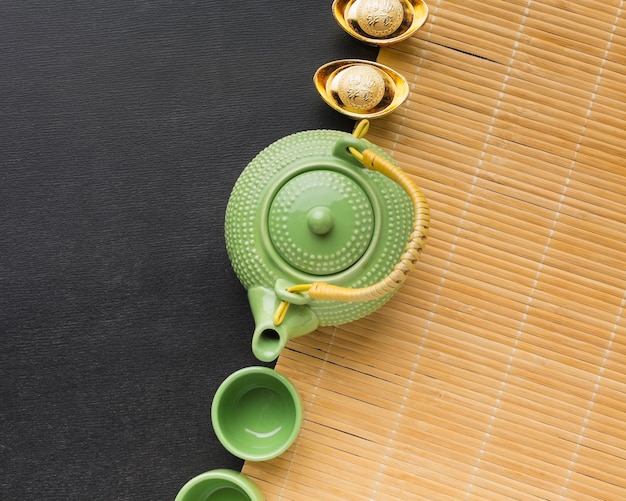 New year chinese 2021 cute green teapot and cups